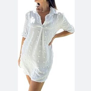 B Women White Polyester Beach Shirt Dress Coverup | L